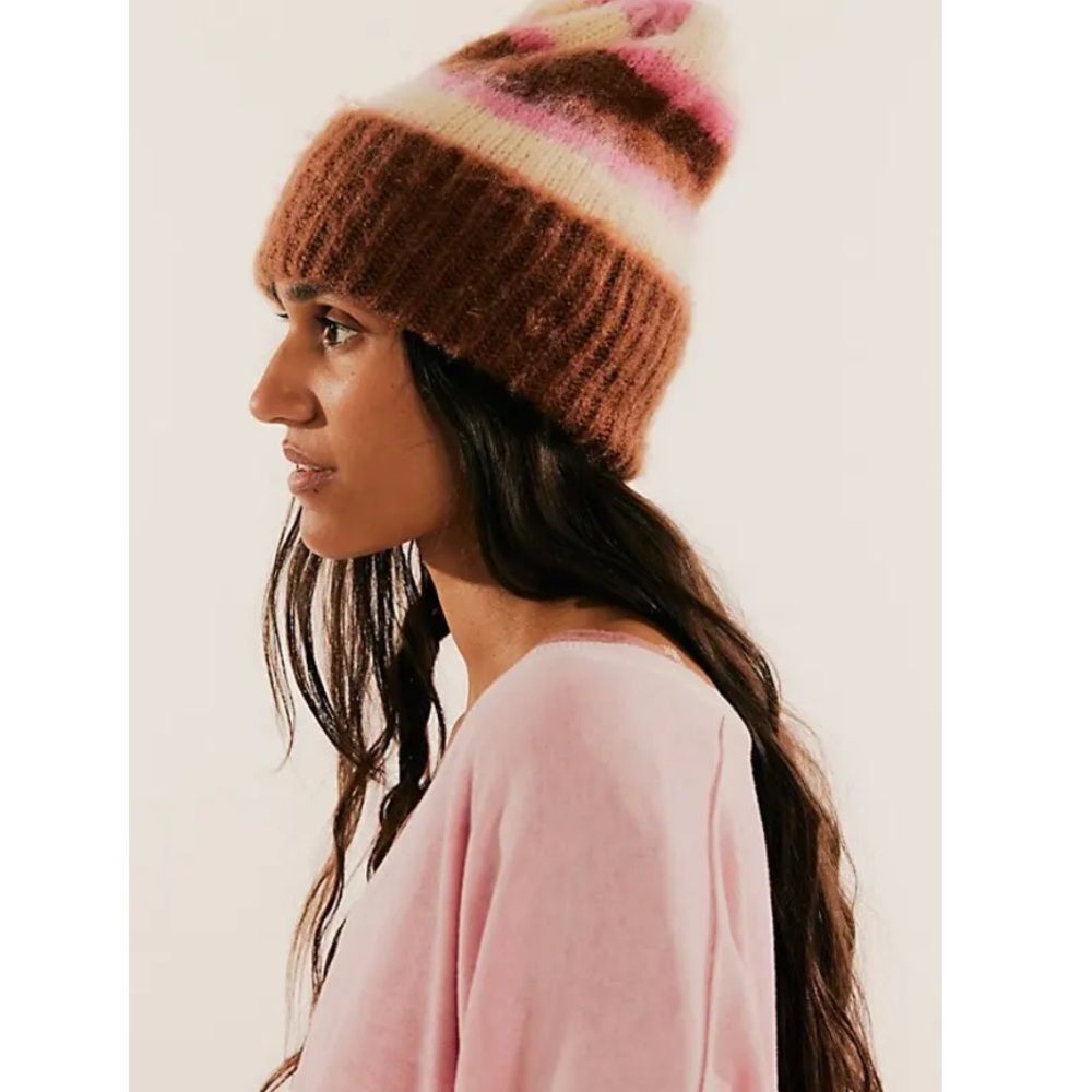 NWOT Free People in This Groove Striped Beanie in Candy Stripe